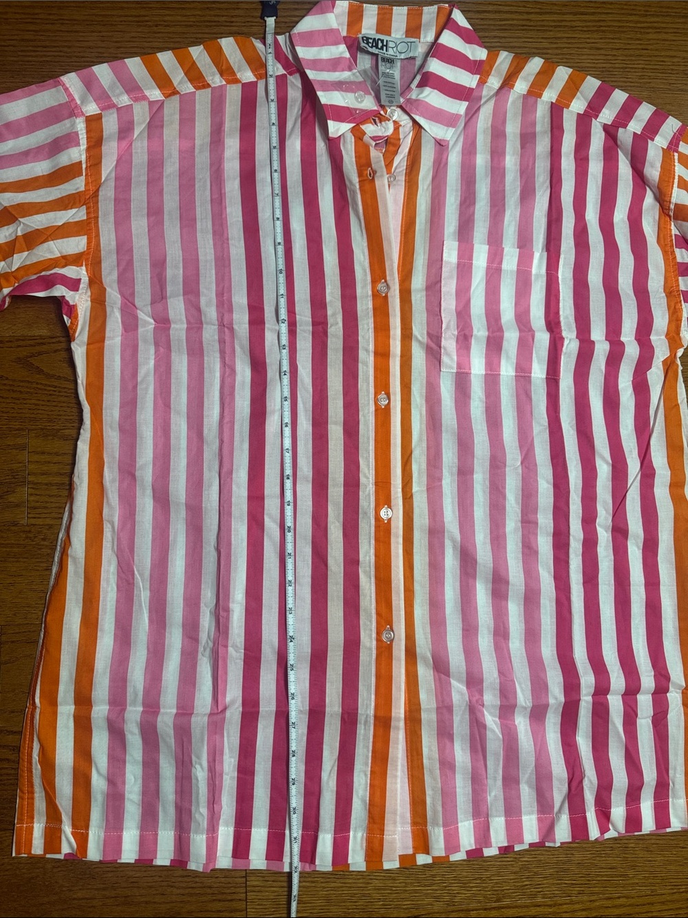 L /XL Beach Riot Pink, Orange & White Striped coverup 100% cotton - Picture 6 of 11